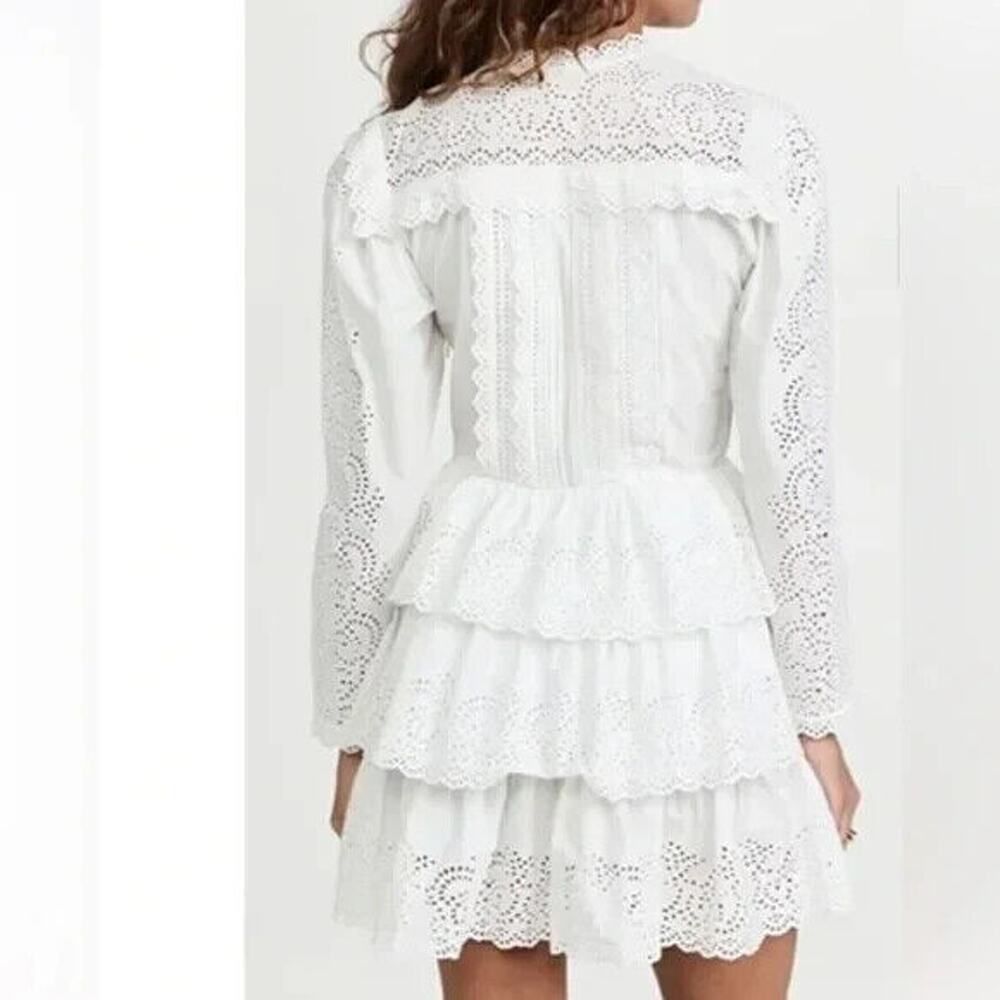 Ulla Johnson Aster Long Sleeve Tiered Ruffle Mini Dress White Size 12 NEW $575 - Picture 3 of 10